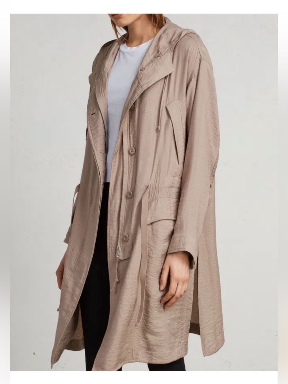 AllSaints Kinsley Parka Hooded Jacket Coat Size XS Dusty Pink Mauve Taupe